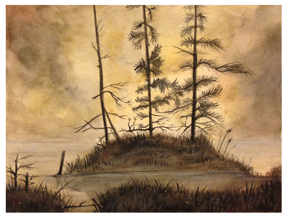 a misty scene of a dawn marsh