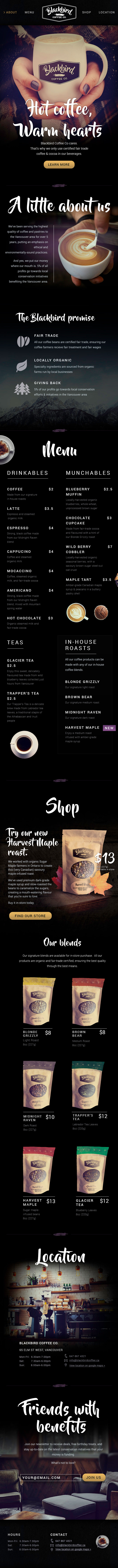 Blackbird Coffee Co. tablet layout